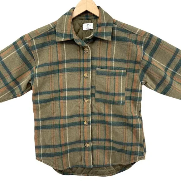 Cozi Scala Woven Shacket Womens Brown Plaid Lined Long Sleeve Jacket Size S - Picture 5 of 12